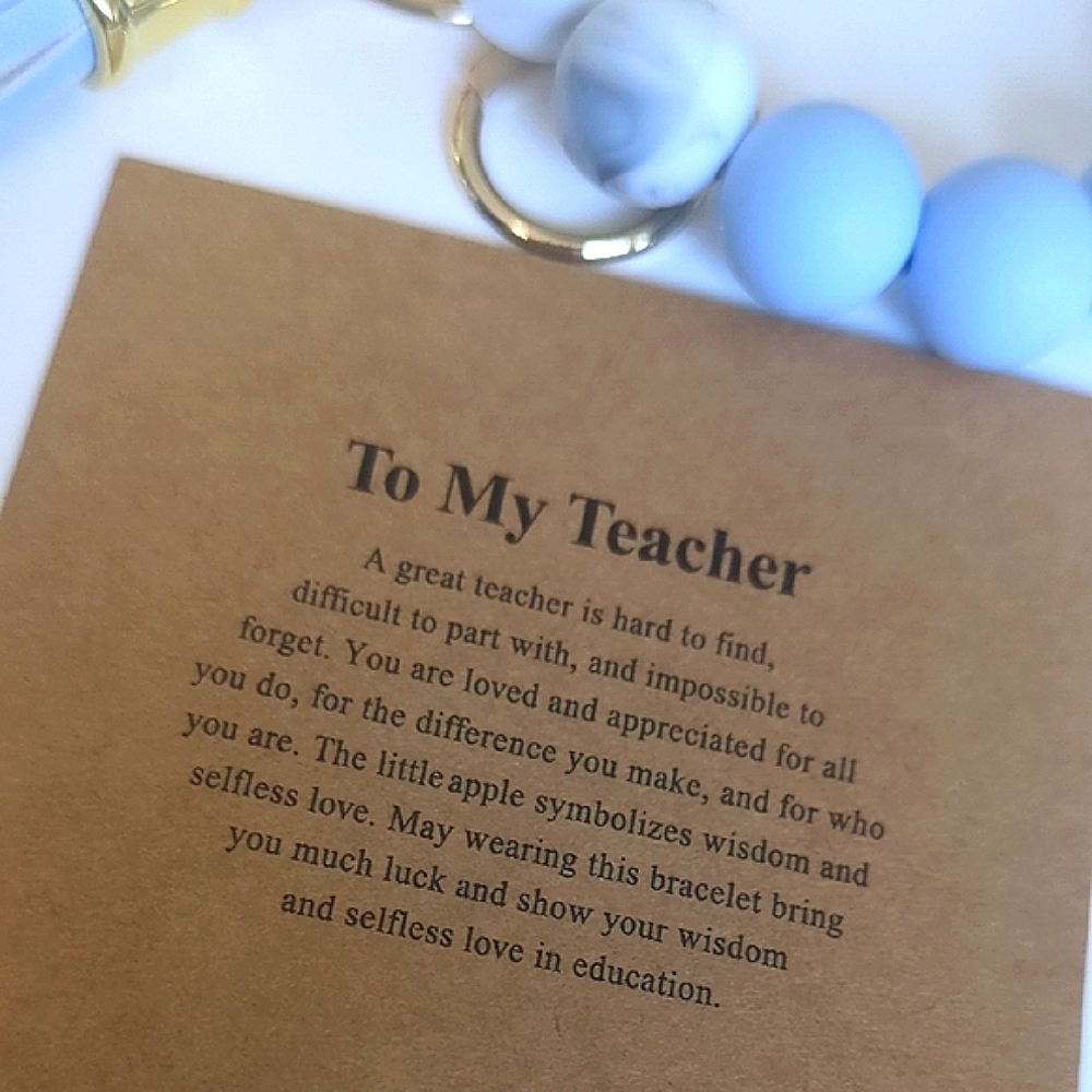Blue and Gray Beaded Thank You Teacher Gift Key & Card Holder with Tassel - Picture 9 of 9